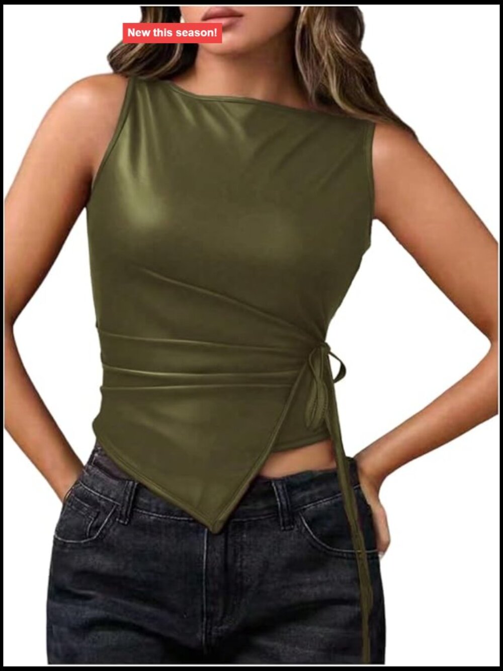 Women's Faux Pu Leather Crop Tank Top Boat Neck Party Club Tops